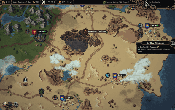 Screenshot of the world map in Iron Oath